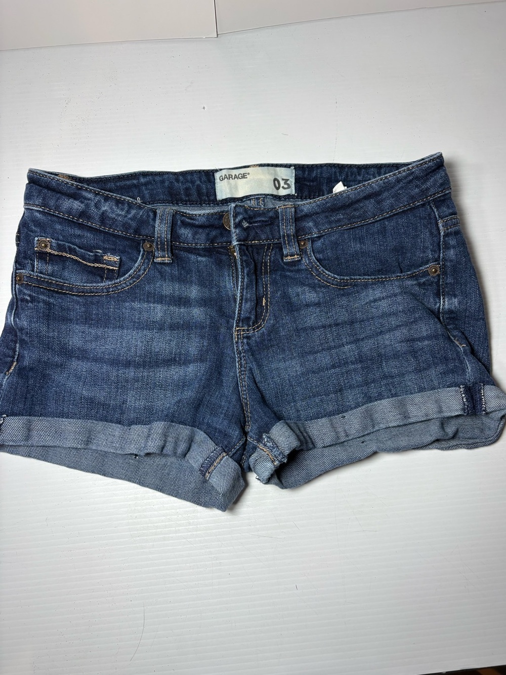 Garage Women's Medium Dark Low Rise Blue Rolled Cuff Denim Shorts